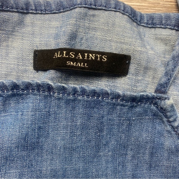 AllSaints Denim Mini Dress Small | Spaghetti Strap Halter Chambray Size Small - Picture 6 of 10